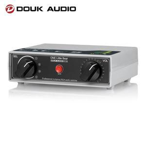Douk Audio 미니 아날로그 오디오 스위처, 원 키 음소거 볼륨 제어, RCA 스테레오 스플리터 패시브 프리앰