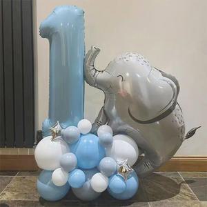 파란색 숫자 코끼리 별 호일 풍선 첫 번째 생일 파티 장식 소년 1 2 3 4 5 6 7 8 9 세 용품 26 개 40 인치