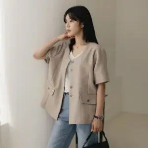 [66-110] 구테 린넨 라운드 반팔 재킷