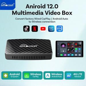Ottocast Play2 Video Pro Ai Box 무선 안드로이드 자동 어댑터 장착된 Youtube Netflix Iptv 내장