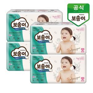 [깨끗한나라]보솜이 리얼코튼 오가니크 팬티 기저귀 여아 대형 34매 4팩
