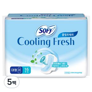 쏘피 쿨링프레쉬 생리대 알뜰팩 날개형 대형 16개입 5개