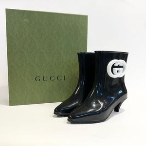 GUCCI 구찌 여성 블랙 샤이니 러버 인터로킹 G 앵클 부츠 724458 9AADV 1092