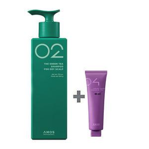 NEW 아모스 녹차실감 샴푸 중건성두피용 500ml+휴대용 컬링 에센스 40ml