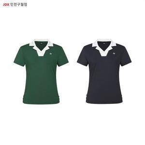 JDX X2TSW6551골프 여성 에리 배색 오픈 에리 티셔츠,