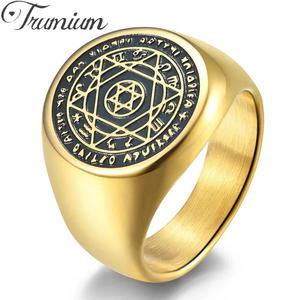 Trumium 스테인리스강 육각 도장 남성용 솔로몬 반지의 오각형, 손가락 행운의 남자 주얼리
