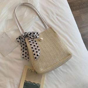 진주 도트 스카프 포인트 디자인 숄더 라탄백