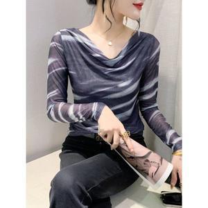 퀸구 상의 라틴댄스복 라인댄스복상의 호피티셔츠 여성 라인댄스복 연습복 사교 가을 라틴댄스