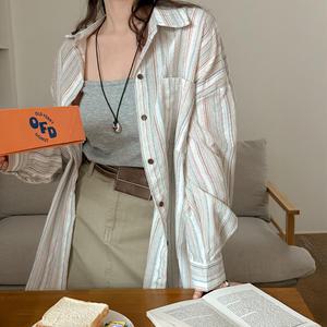 [엠디픽] 센뉴 컬러 스트라이프 루즈핏 셔츠 82687 빅사이즈 여성의류