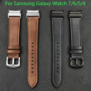 갤럭시 시계 7 6 5 4 클래식 43 47mm 5Pro 용 밴드 팔찌 간격 없음 가죽 스트랩
