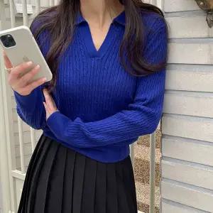 델몬 케이블 반오픈 카라 니트 봄 가을 여성 데일리룩 출근룩
