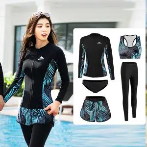 [빠른출고]M~2XL 5피스 민트 여성래쉬가드세트 루즈핏 빅사이즈수영복 여자