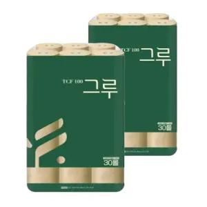 그루 오리지날 무표백 천연펄프화장지(리뉴얼 신상품) 3겹 30m 30롤 2팩
