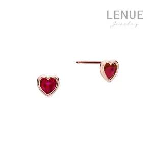 [레뉴] 루비 컬러 큐빅 하트 캐보션 귀걸이 / 14K 골드 레드 빨강 여자친구 생일 선물
