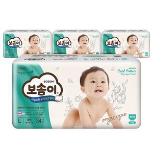 [깨끗한나라]보솜이 리얼코튼 오가니크 팬티 대형 남아 34개입x4팩