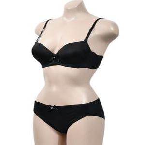 3 노와이어 C컵 디자인 4몰드 90C/3XL 브라팬티세트 블랙