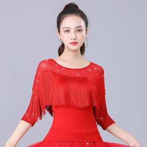 바댄스복 상의 라인 블라우스 왈츠 자이브 에어로빅 난타 어깨트임 라틴댄스복 재즈 망사