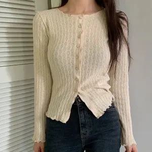 [모코블링]펀칭 물결 긴팔 가디건 긴팔가디건 펀칭가디건 물결가디건 슬림핏