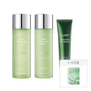 김정문알로에 모이스트 시그니처 3x 기획(카밍 토너130ml, 1개+카밍 에멀젼130ml, 1개+시그니처 3x크림 50ml, 1개) +증정 (리알로에 피토 그린 앰플 마스크 30ml, 1매 )