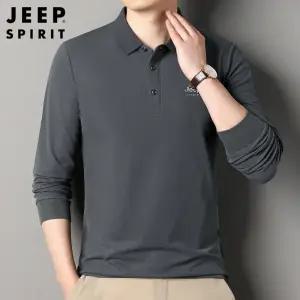 JEEPspirit 남성 가을 겨울 와플 카라 티셔츠 카라넥 캐주얼 자수 디자인 긴팔 티