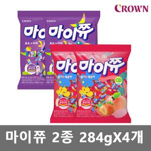크라운 마이쮸 딸기+복숭아 포도+사과 맛 284gX각2개 (총4개)/대용량 사탕 마이쭈