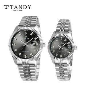 [기타][TANDY] 탠디 럭셔리 커플 메탈 손목시계(오스트리아 스톤 식입) T-3909 실버 남여세트