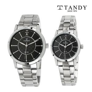 [기타][TANDY] 탠디 시그니쳐 럭셔리 커플 메탈 손목시계(스와로브스키 식입) T-3915 블랙 남여세트