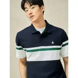 [빈폴] 컬러블럭 칼라넥 반소매 티셔츠 - 네이비 (BC5342C13R)