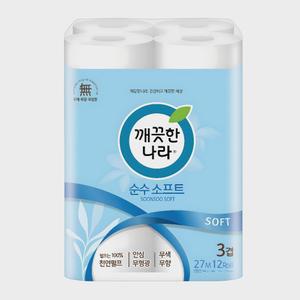 깨끗한나라 순수 소프트 천연펄프 3겹 고급롤화장지
