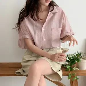 멈출수 없는 플리츠 텐셀 오픈카라 오버핏 반팔 셔츠 82861 빅사이즈 여성의류