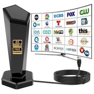 2025 TV 안테나 실내, 450마일 이상 범위 스마트 TV용 디지털 안테나, 360 및 장거리 수신 HDTV 강력한 자기 베이스 지지 8K 4K 1080p 모든 10FT 동축 케이블 포함 지역 채널용