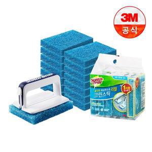 [3M]뉴 올인원 욕실청소용 크린스틱 리필 12입+핸들+리필 3입