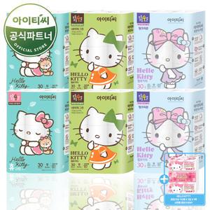 헬로키티 화장지 4겹 20M 30롤x2팩+팝업 티슈 110매3입x1팩 휴지 두루마리