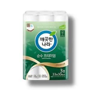 깨끗한나라 순수프리미엄 화장지 3겹 33m 30롤 두루마리