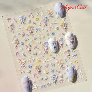 네일아트 화사한 느낌 진주데코 봄꽃 엠보 스티커 3종