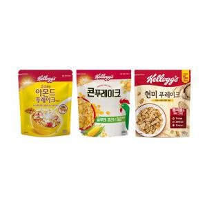 [베스트픽] 켈로그 푸레이크 3대장 세트(아몬드 콘푸레이크 600g + 콘푸레이크 530g + 현미 푸레이크 500g)