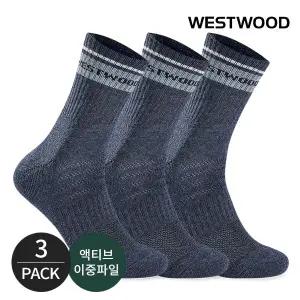 웨스트우드 남성 쿠션 탑링글 컬러배색 등산 중장목양말 3P_NY