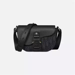 2ADCA435YKS_H03E / 디올 SADDLE 스트랩 파우치 블랙 오블리크 자카드
