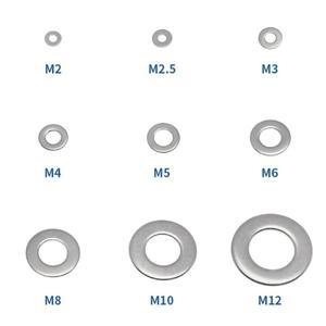 304 스테인레스 스틸 플랫 와셔 금속 플레인 개스킷 링  M1.6 M2 M3 M4 M8 M10 개  50