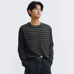 남 코튼 크루넥 스트라이프 긴팔 티셔츠 024913
