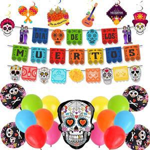 멕시코 축제 파티용 설탕 해골 풍선 죽은 자의 날 장식 Dia De Los Muertos Picado 배너