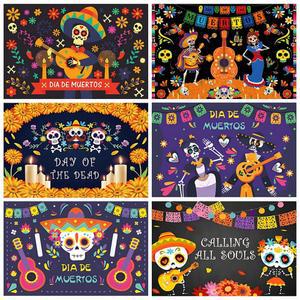멕시코 죽은 자의 날 배경 해골 캔들 댄서 Dia De Los Muertos 원피스 파티 비닐 사진 장식 용품 배너
