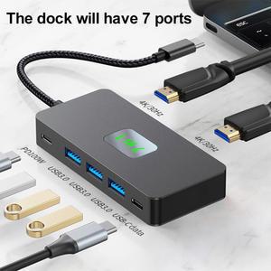 노트북 도킹 스테이션 썬더볼트 멀티 허브 7 IN 1 USB C 듀얼 HDMI 호환 모니터 4K 포트 2개 프로 XPS
