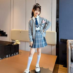 키즈목마 여아 스쿨룩 교복 가디건 +셔츠 +주름치마+넥타이 4종세트