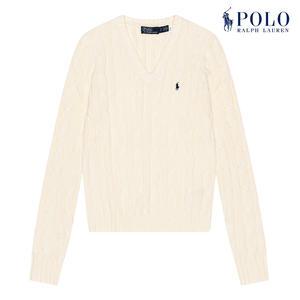 [POLO RALPH LAUREN] 폴로 랄프로렌 여성 케이블 니트 코튼 브이넥 스웨터 아이보리