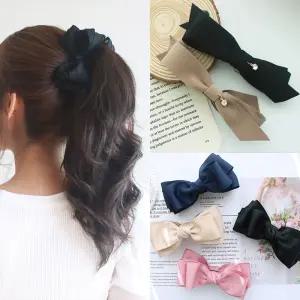 핸드메이드 리본 머리핀 왕리본 바나나핀 올림머리 반묶음 헤어 집게 자동 여아 포인트 삔
