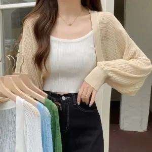 써니데이 볼레로 여름 펀칭가디건 아방핏 소매 루즈핏 크롭 시스루 니트가디건