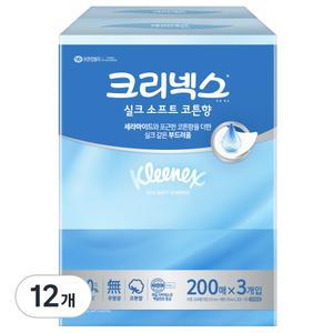 크리넥스 실크소프트 갑티슈 2겹 코튼향 200매 12개