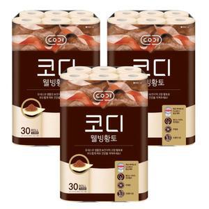 코디 웰빙 황토 천연펄프 3겹 롤화장지 27m 30롤x3팩/두루마리 롤휴지