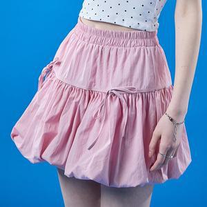 [KOLEAT]벌룬 리본 플레어 밴딩 미니스커트 치마바지 [PINK]